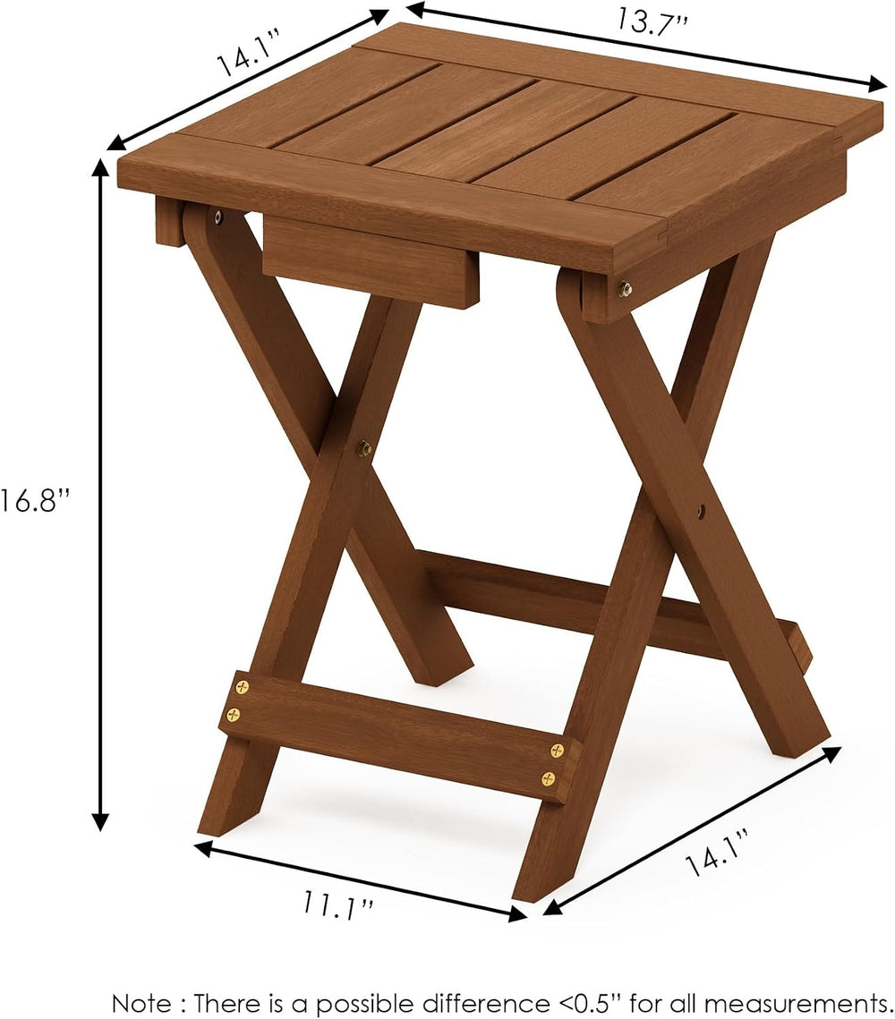 Furinno TIOMAN Hardwood Folding Outdoor Side Table, Light Wood