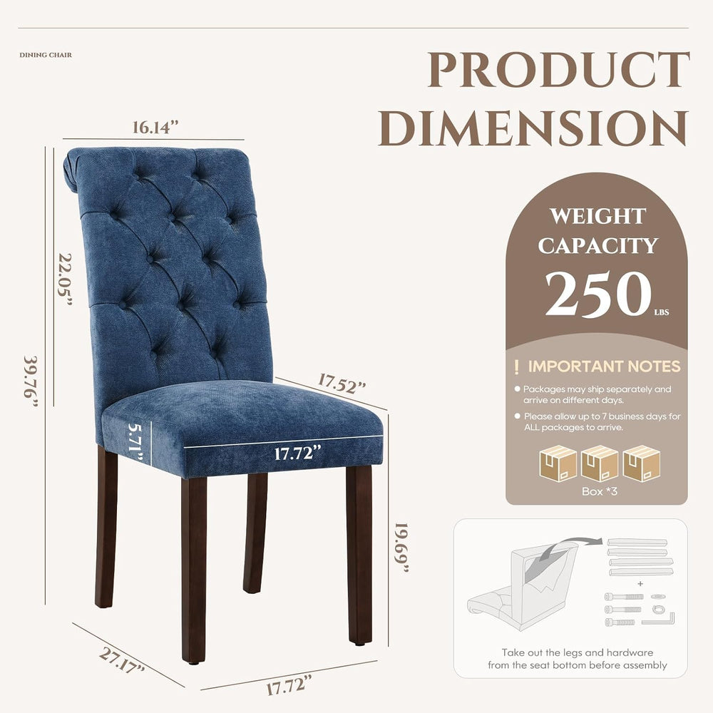 COLAMY Button Tufted Dining Chairs Set of 6, Parsons Upholstered Fabric Dinin...