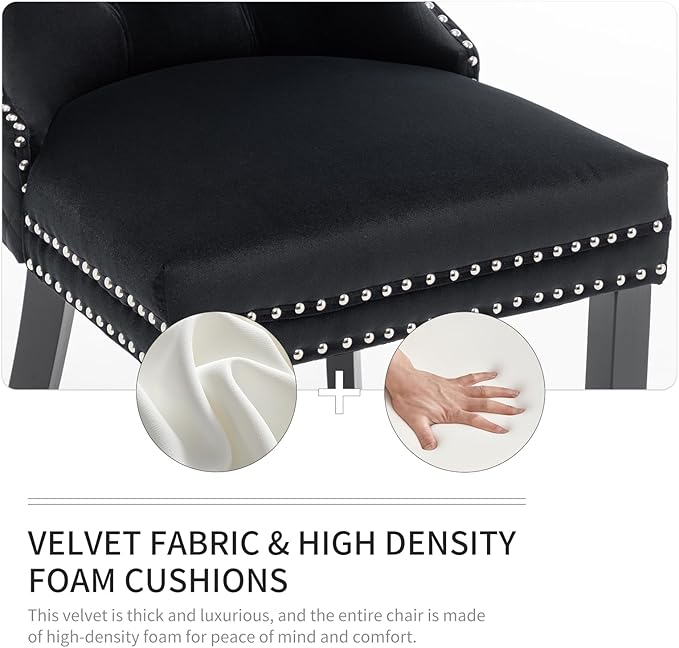 Velvet Dining Chairs Set of 6, Upholstered Dining Room Chairs with Nailhead Trim, Sillas de Comedor Modernas 6, Wooden Kitchen Chairs for Dining Room, Living Room, Kitchen, Bedroom, Black