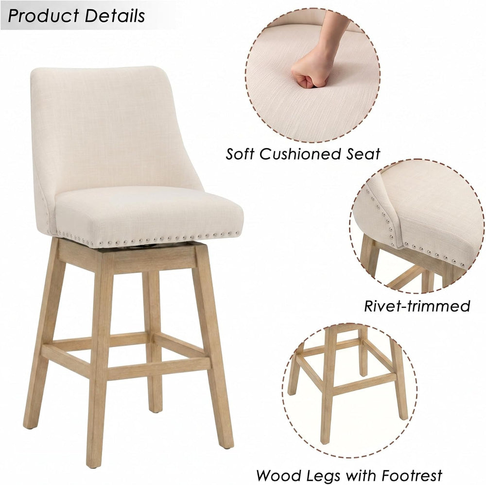 27.5" Bar Stools Set of 2, Linen Fabric Mid Century Modern Swivel Counte...