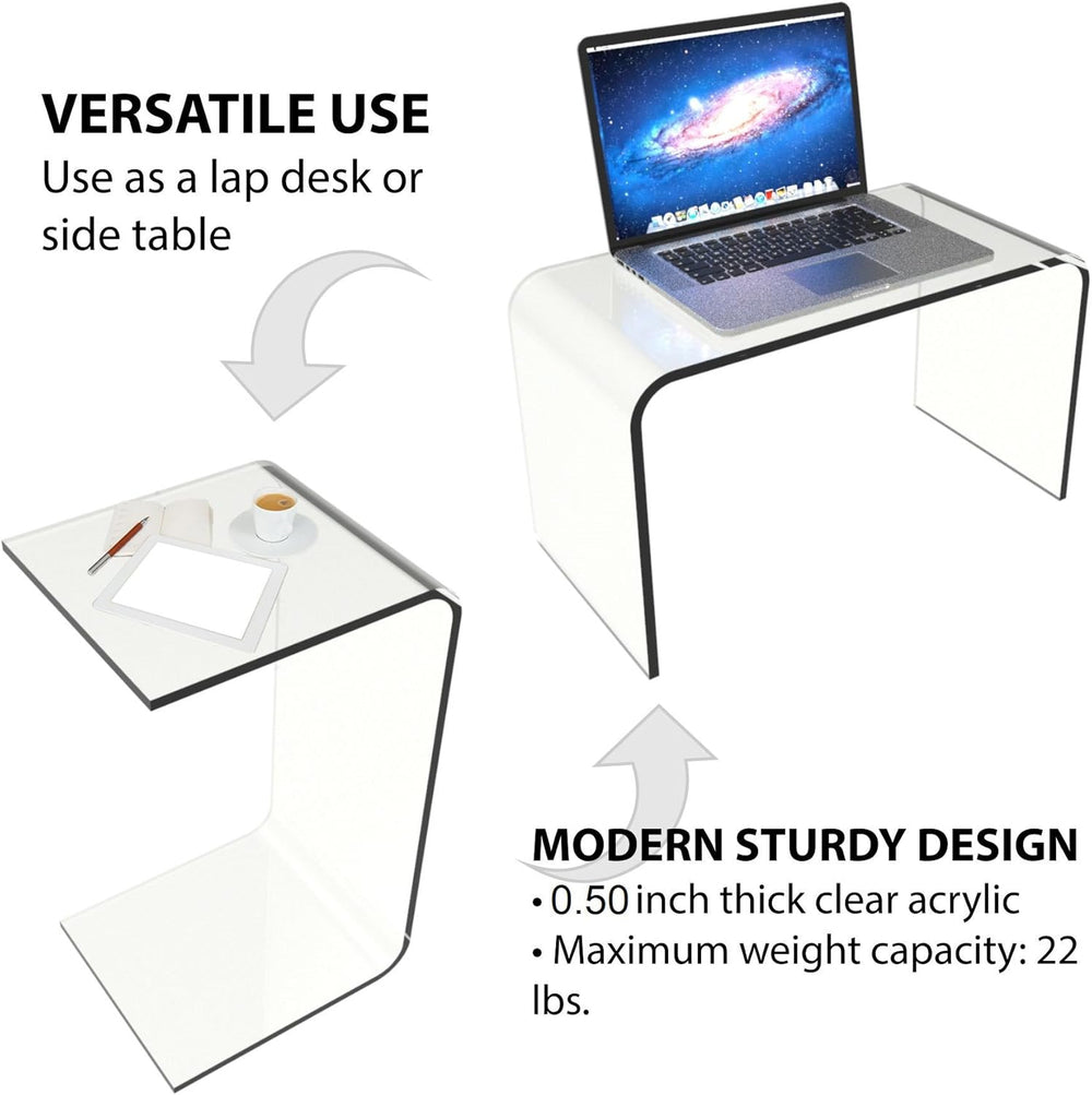 Acrylic Side Table - C Shaped End Table - Multipurpose Modern Furniture for L...