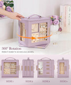Homde Christmas Gifts Jewelry Box 360° Rotating, Necklace Earring Organizer with Transparent Window, Mirror, 7 Drawers, Large Ring Display Storage Case for Girls Women (Grey Purple)