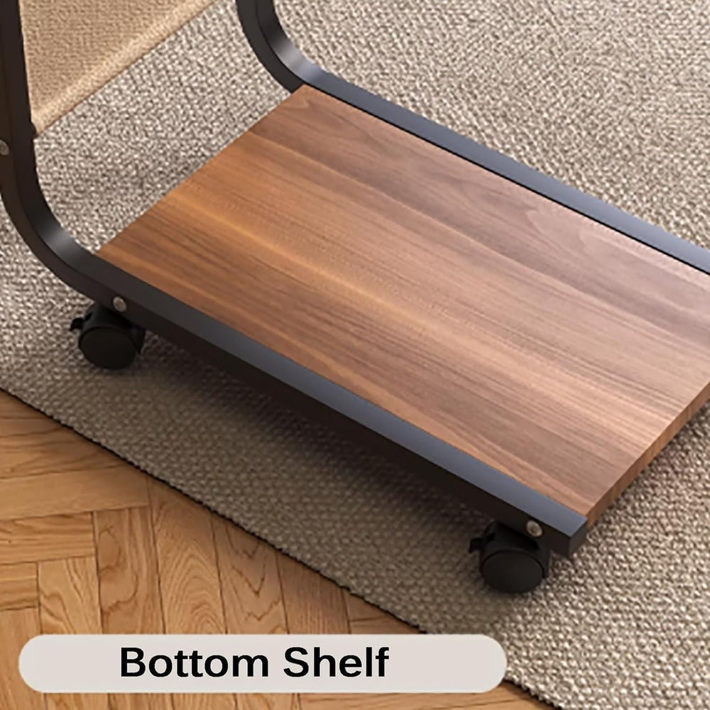 C Shaped End Table with 4 Wheels Side Table Portable Coffee Table Save Space ...