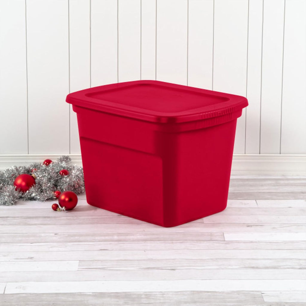 Sterilite 18 Gallon Stackable Storage Tote Container, Seasonal Home Decor, and Garage Organizer Bin with Lid, Red (16 Pack)