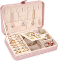LANDICI Small Jewelry Box for Women Girls, PU Leather Travel Jewelry Case, Portable Jewelry Organizer Storage Holder Display for Ring Earrings Necklace Bracelet Women Kids Gift, Rose Gold