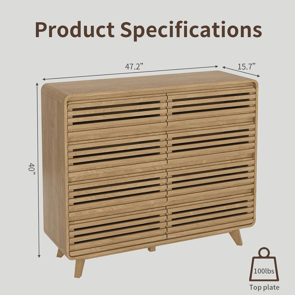 8 Drawer Dresser and Nightstand Sets for Bedroom, 3 Piece Bedroom Set, Wood 8 Drawer Dresser and Nightstand Set of 2, Fluted Chest of Drawers Wide Storage Organizer Cabinet Set, Natural Oak