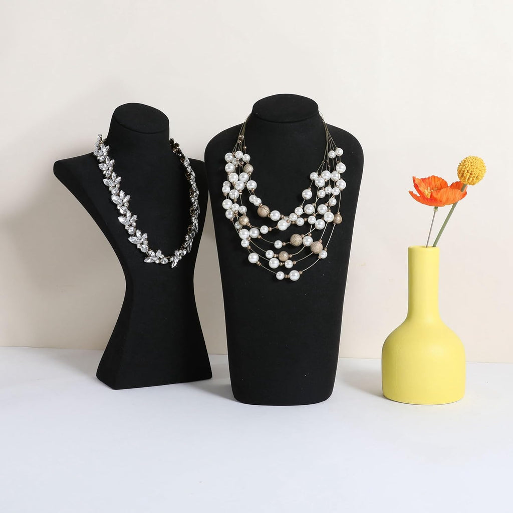 GemeShou Black necklace hanger jewelry organizer, Velvet jewelry stand necklace holder, jewelry mannequin bust for necklaces, Jewelry boutique store photography props【Black-Large height 11.8 inch】