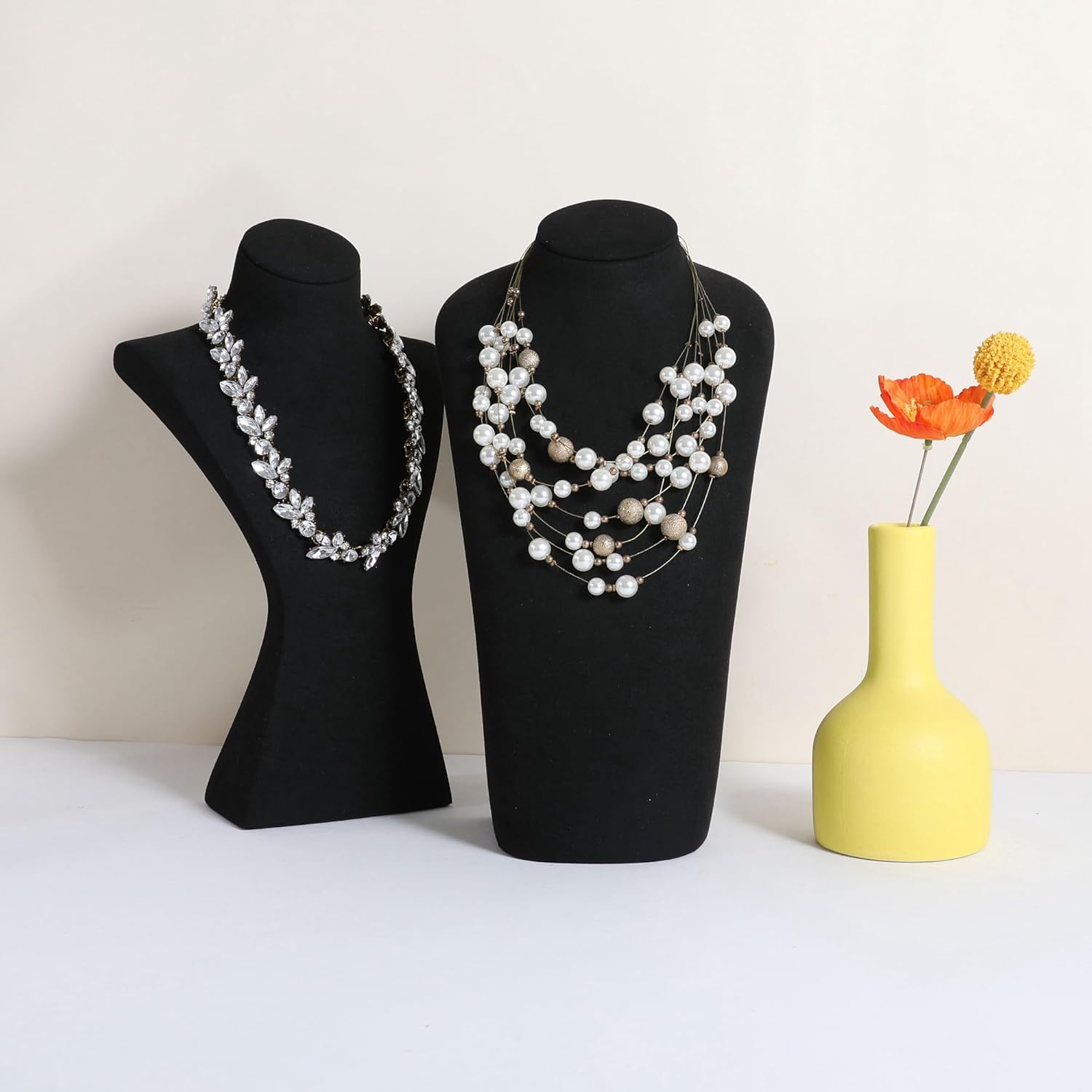 GemeShou Black necklace hanger jewelry organizer, Velvet jewelry stand necklace holder, jewelry mannequin bust for necklaces, Jewelry boutique store photography props【Black-Large height 11.8 inch】