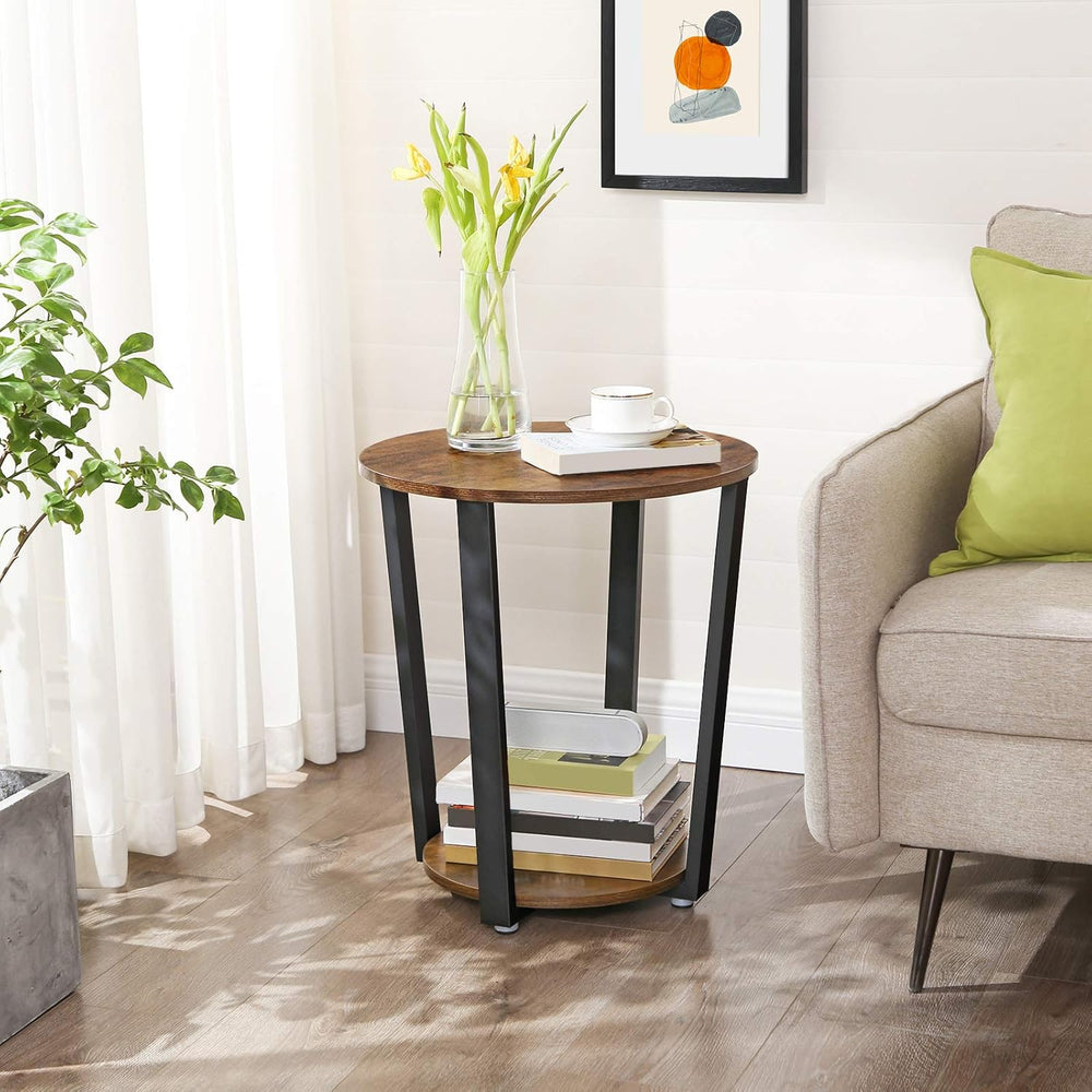 VASAGLE Round Side End Table, 2-Tier Accent Bedside Table with Storage Shelf,...