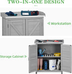 Outdoor Potting Bench with Storage Cabinet and Metal Top, Wood Workstation for Outdoor Patio, Garden (Classic Grey, 31.5x17x39‘’)