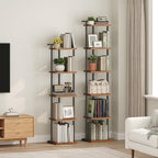 Bookshelf, 5-Tier Bookcase, Vertical Tall Narrow Book Shelf for Small Space, Open Storage Display Shelf with Stable Base & Anti-Tip Kits, for Living Room, Study, Rustic Brown BKHR11501