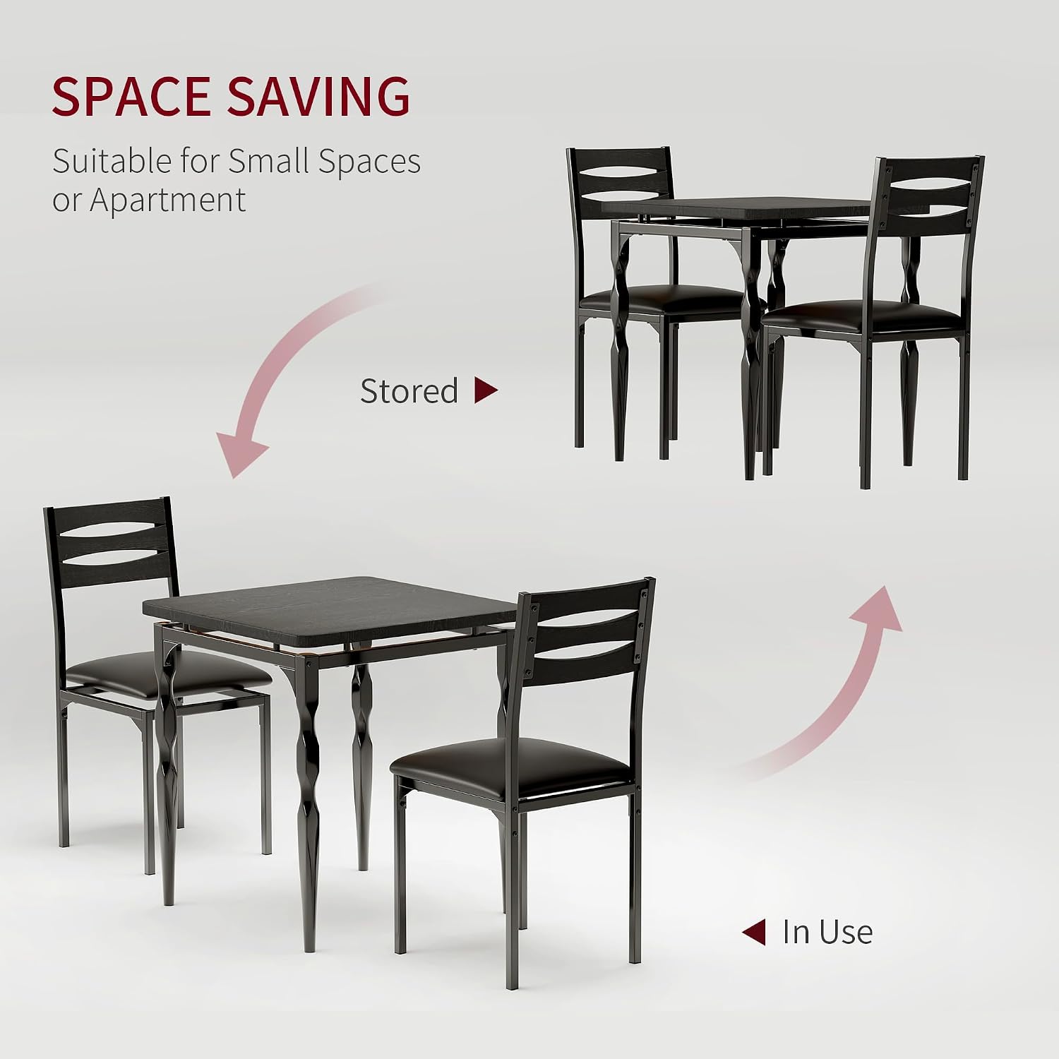 GarveeHome 3 Piece Dining Table Set, Kitchen Table Set for 2, Black | Dining Table and Chairs Set of 2, With Spiral Table Legs, Suitable for Small Spaces, Kitchen, Apartment