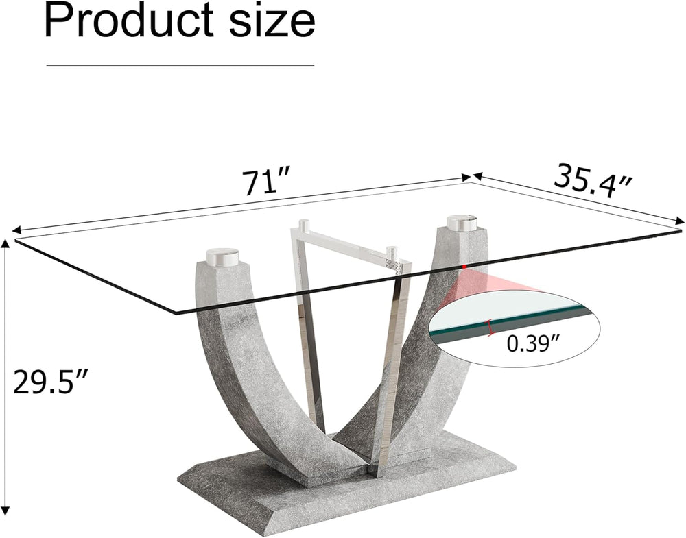 71" Glass Dining Table, Modern Kitchen Table for 6-8, Large Rectangle Di...