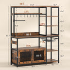 47.2 in Bakers Rack with Power Outlet & LED Light, Coffee Bar with Coffee Pod Holder for Vetuo, Kitchen Microwave Stand with Storage Shelves, Paper Holder, Cabinet, Wire Basket, 8 Hooks (Rustic Brown)