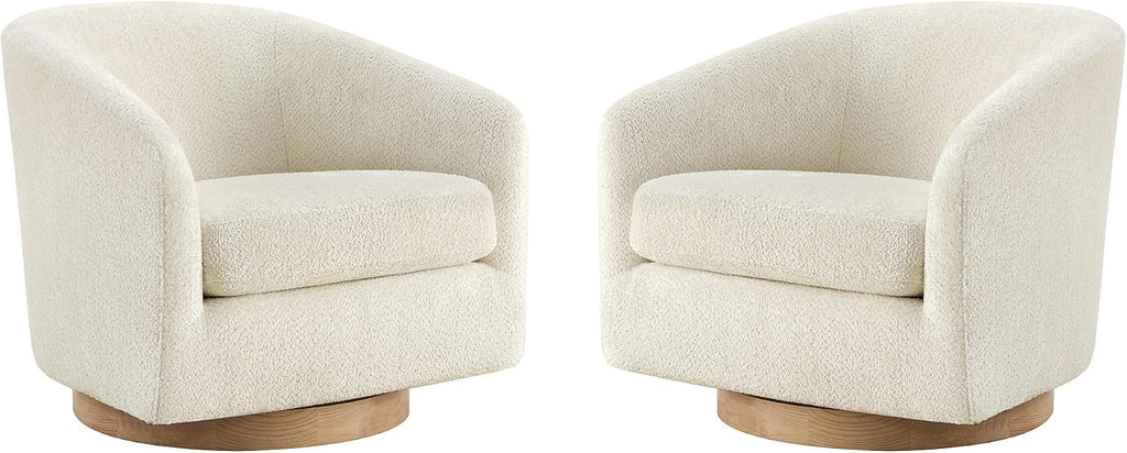 CHITA Swivel Accent Chair Set of 2, Fully Assembled Fabric Barrel Armchair with FSC Certified Upholstered for Living Room, Bedroom and Office, Cream