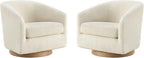 CHITA Swivel Accent Chair Set of 2, Fully Assembled Fabric Barrel Armchair with FSC Certified Upholstered for Living Room, Bedroom and Office, Cream