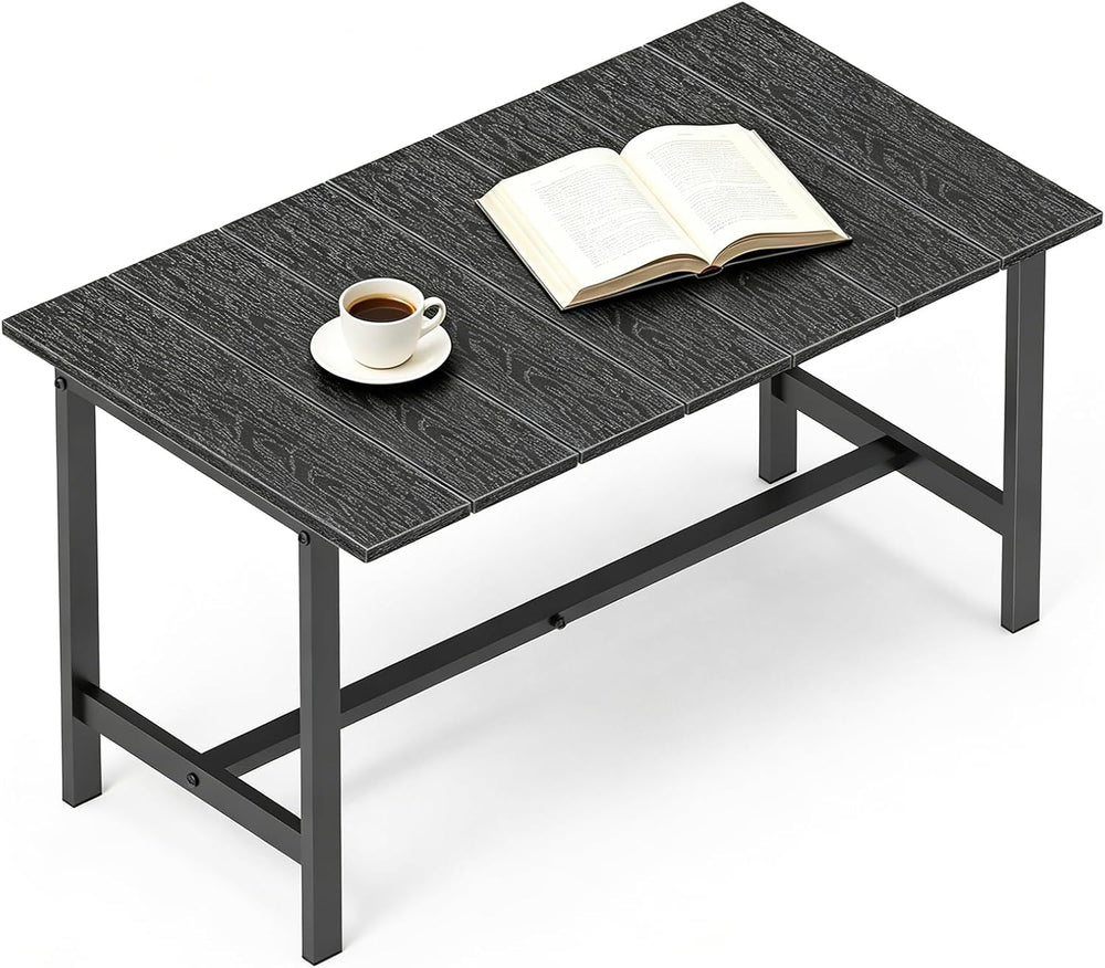 mapleway 33" Black Wood Patio Coffee Table Weather-Resistant Metal Frame