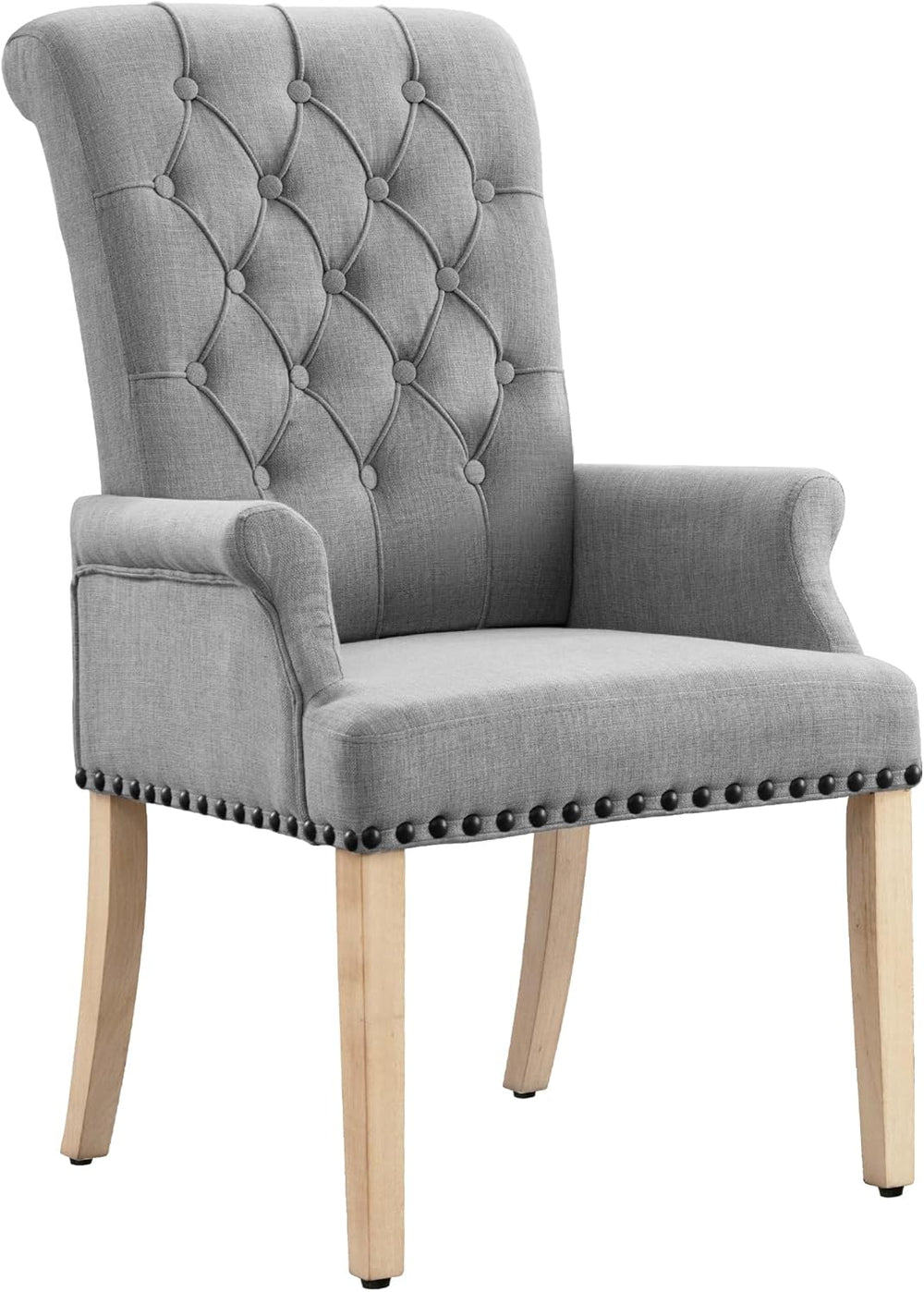 LOULENS Fabric Dining Chair, Modern Upholstered Armchair with Nailheads Trim ...