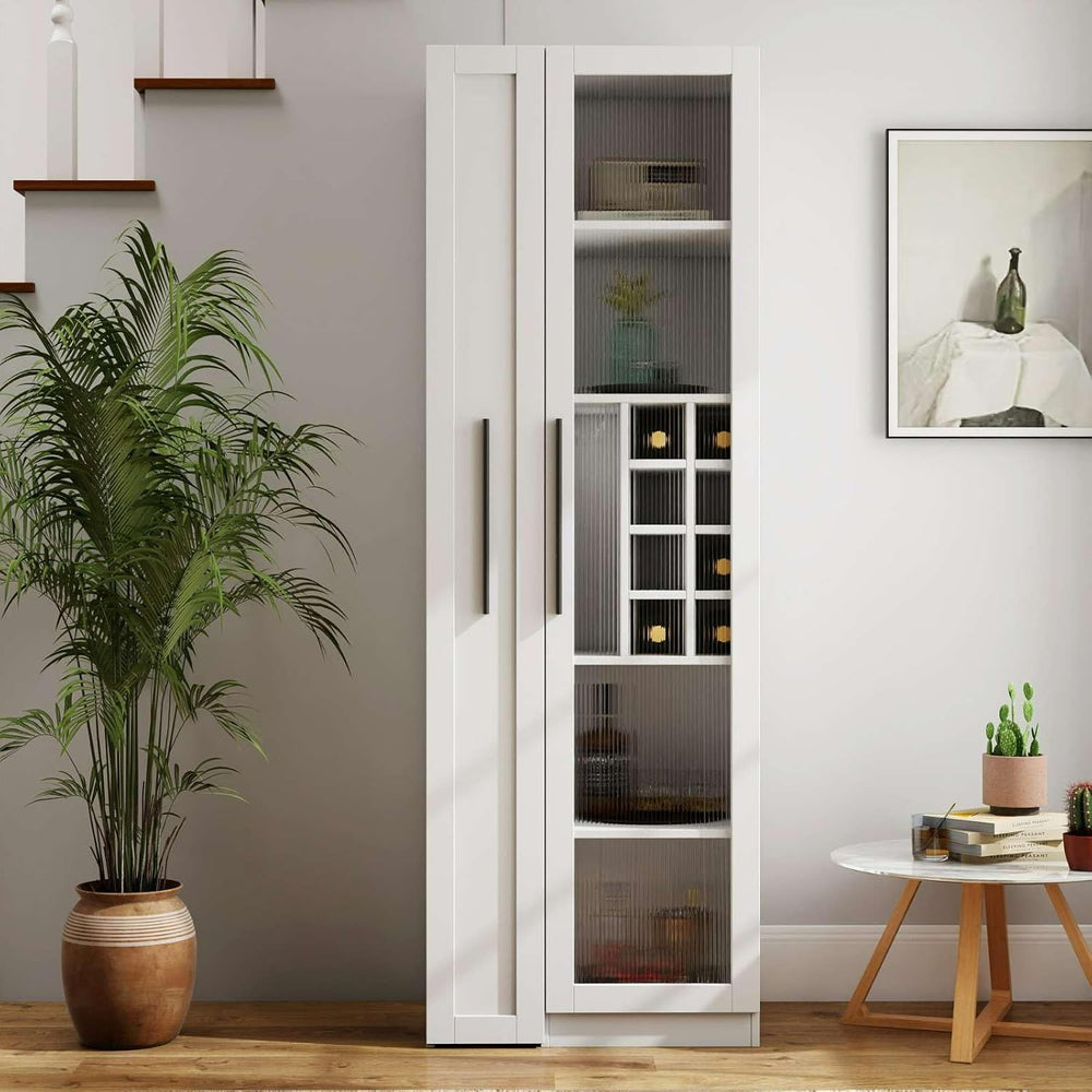 Kitchen Pantry Cabinet with Glass Door & Pull Out Shelves, 70.87" Ta...