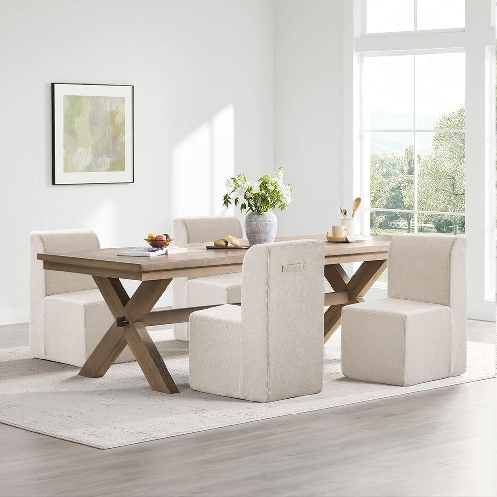 Upholstered Dining Chairs Set of 2, Modern Linen Fabric Dining Room Chairs wi...