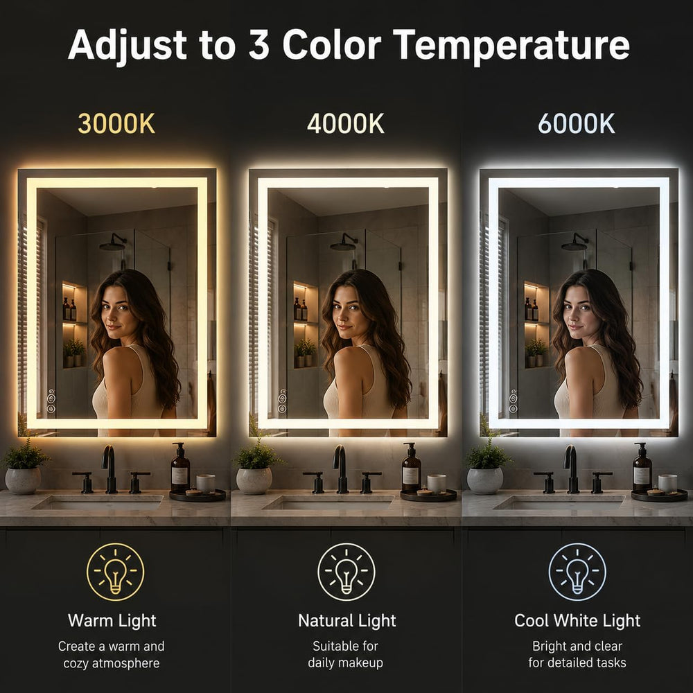 24"x32" LED Bathroom Mirror with Lights, Dimmable Wall Mirror