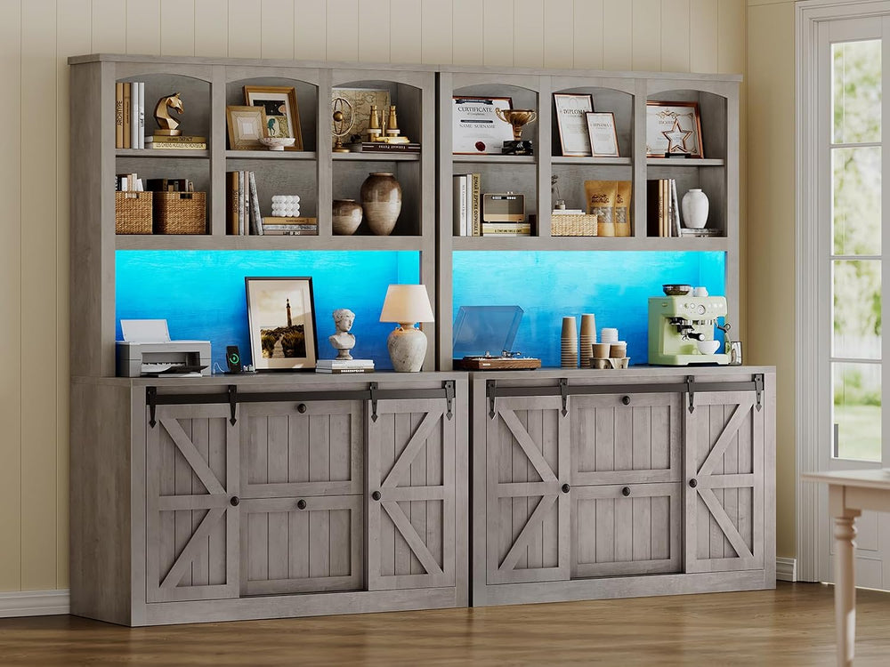 SEDETA 2 Drawer File Cabinet with Power Strip, 41” Farmhouse Filing Cabinet f...