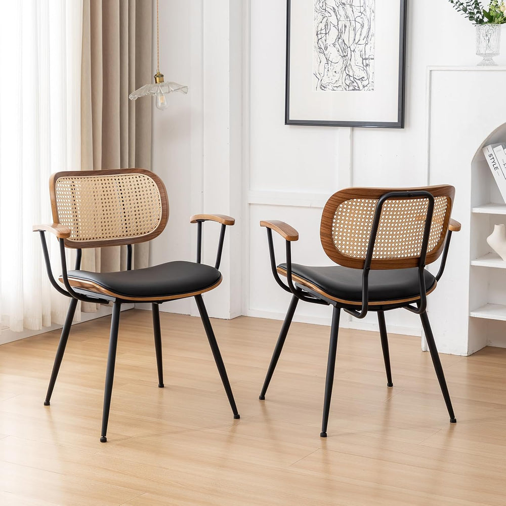 Rattan Dining Room Chairs Set of 2,Mid Century Modern Kitchen Side Chairs,Met...