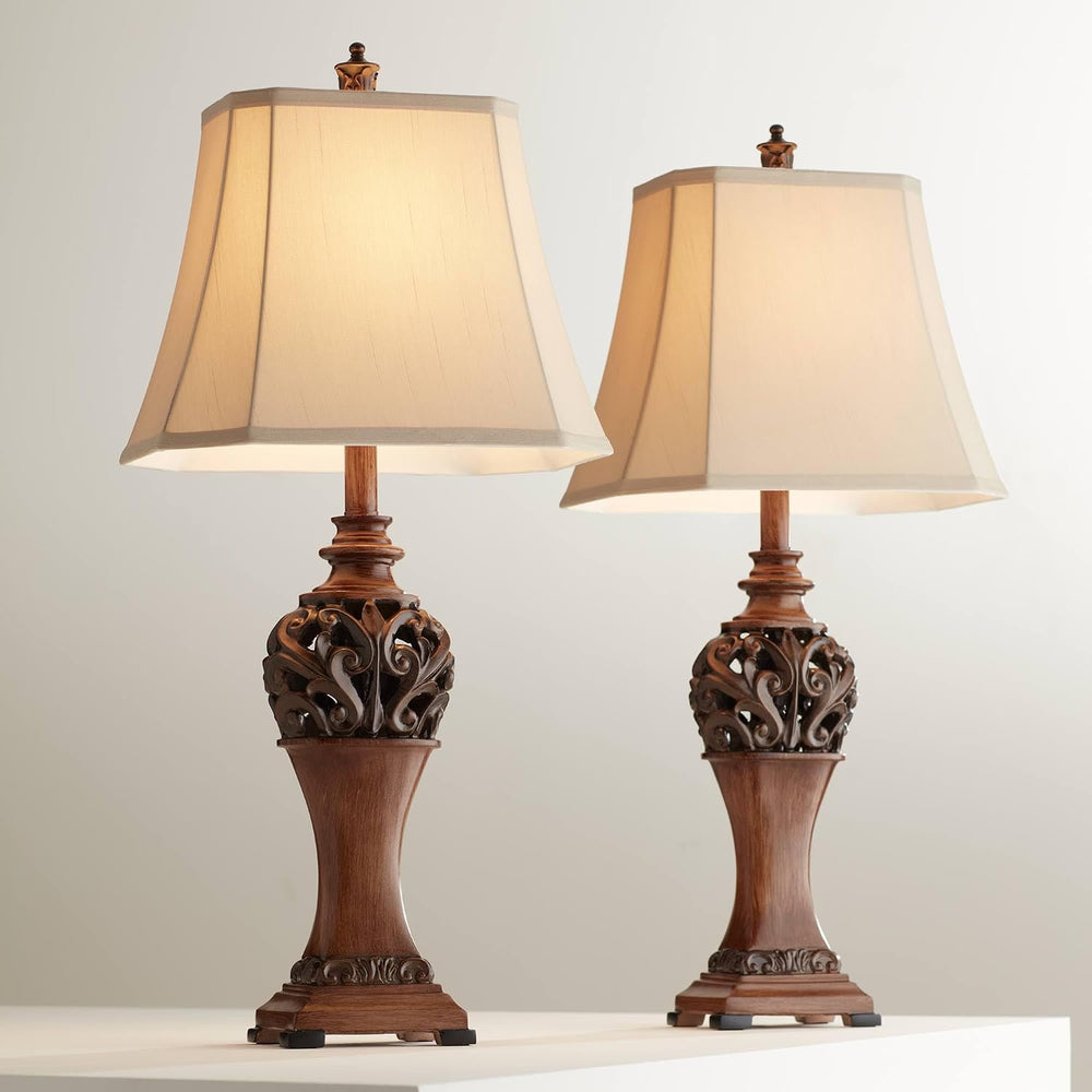Exeter 30" Large Table Lamps Set of 2 Faux Wood Finish Cottage