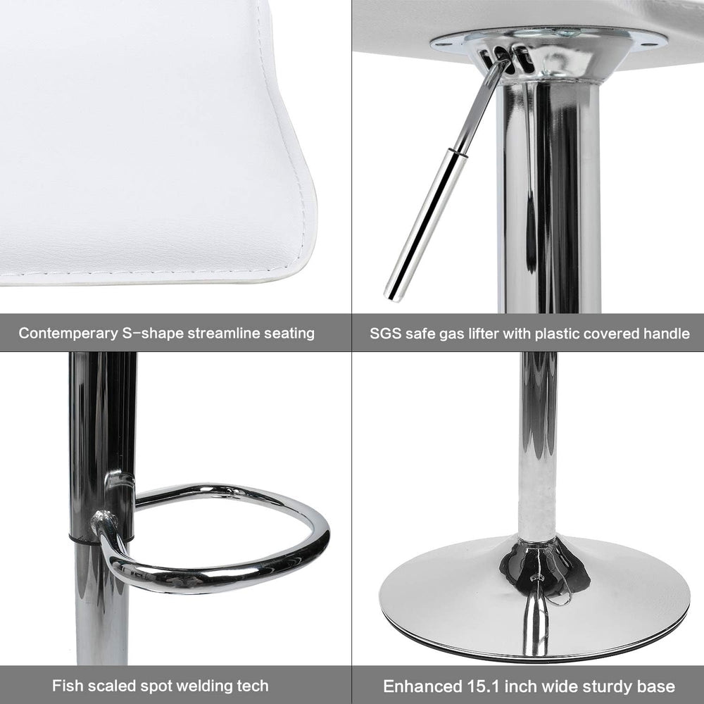 Set of 2 Barstool, Adjustable Swivel Bar Stools with PU Leather and Chrome Ba...