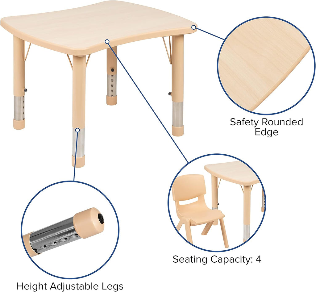 Flash Furniture Wren 21.875"W x 26.625"L Rectangular Natural Plastic Height Adjustable Activity Table