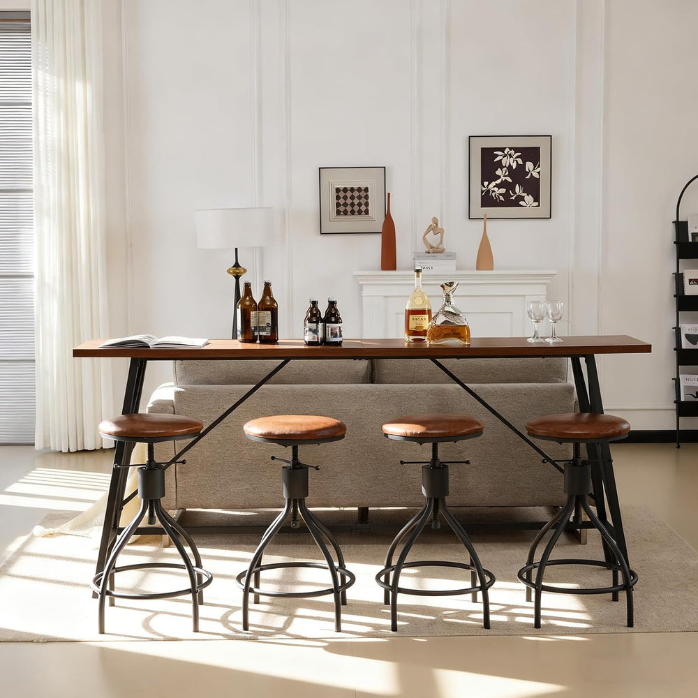 Karl home 83.8" Bar Table and Chairs Set, Sofa Table with 4 PU Stools, H...