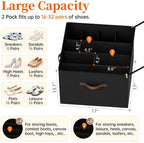 Shoe Organizer for Closet, Foldable Shoe Storage Containers, Fits up to 16 Pairs, Large Shoe Storage Organizer Box Cubby Baskets Bins with Clear Cover and Reinforced Handles, Black
