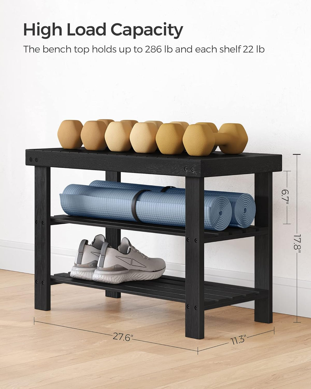 SONGMICS Shoe Rack Bench, 3-Tier Bamboo Shoe Storage Organizer, Entryway Benc...