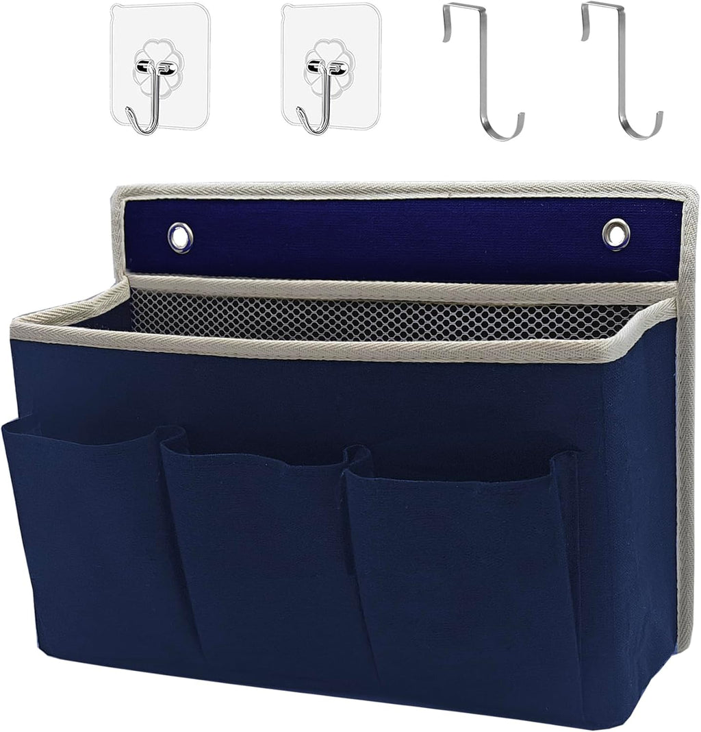 Wall Hanging Organizer Bag/Hanging Baskets with Large Mesh Compartment & 3 Pockets，Over the Door Hanging Organizer Space Saving Storage for Bedroom,RV Camper, Closet (Navy Blue -1 Pack)