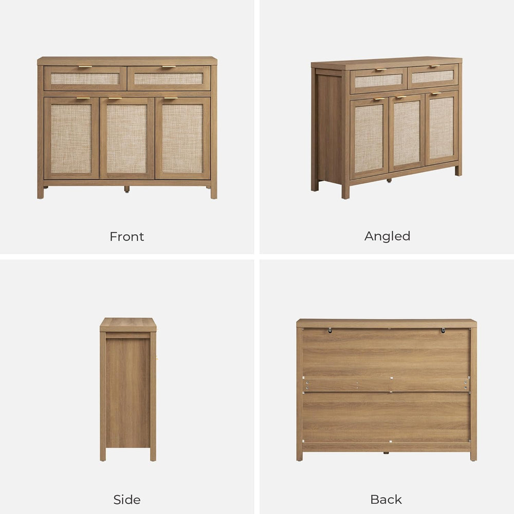 SICOTAS Rattan Sideboard Buffet Cabinet with Storage, Boho Credenza Accent Ca...