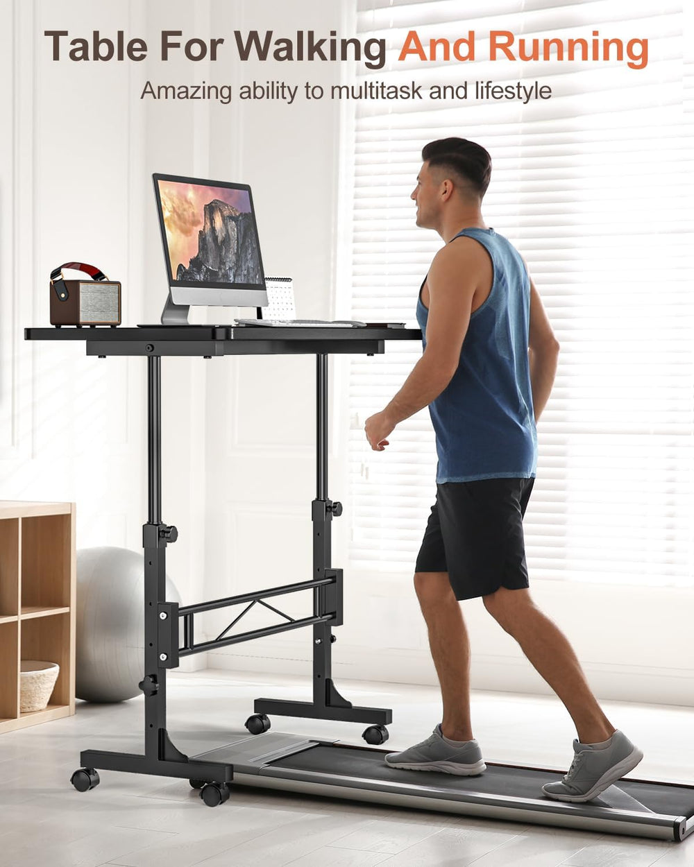 Small Standing Desk Adjustable Height,Mobile Stand Up Desk with Wheels