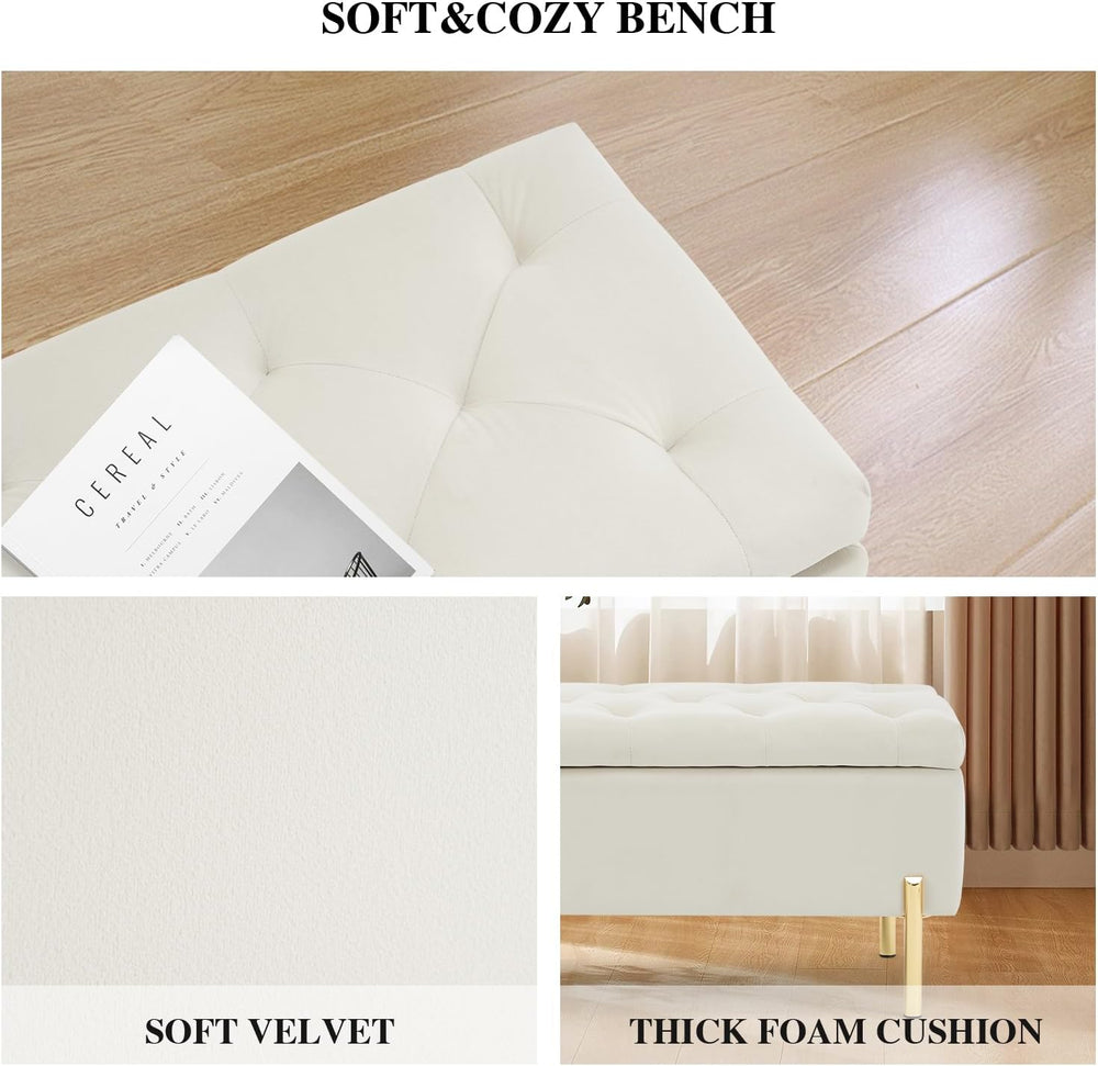 Velvet Storage Bench Ottoman,Versatile Seating with Hidden Storage,End of Bed...