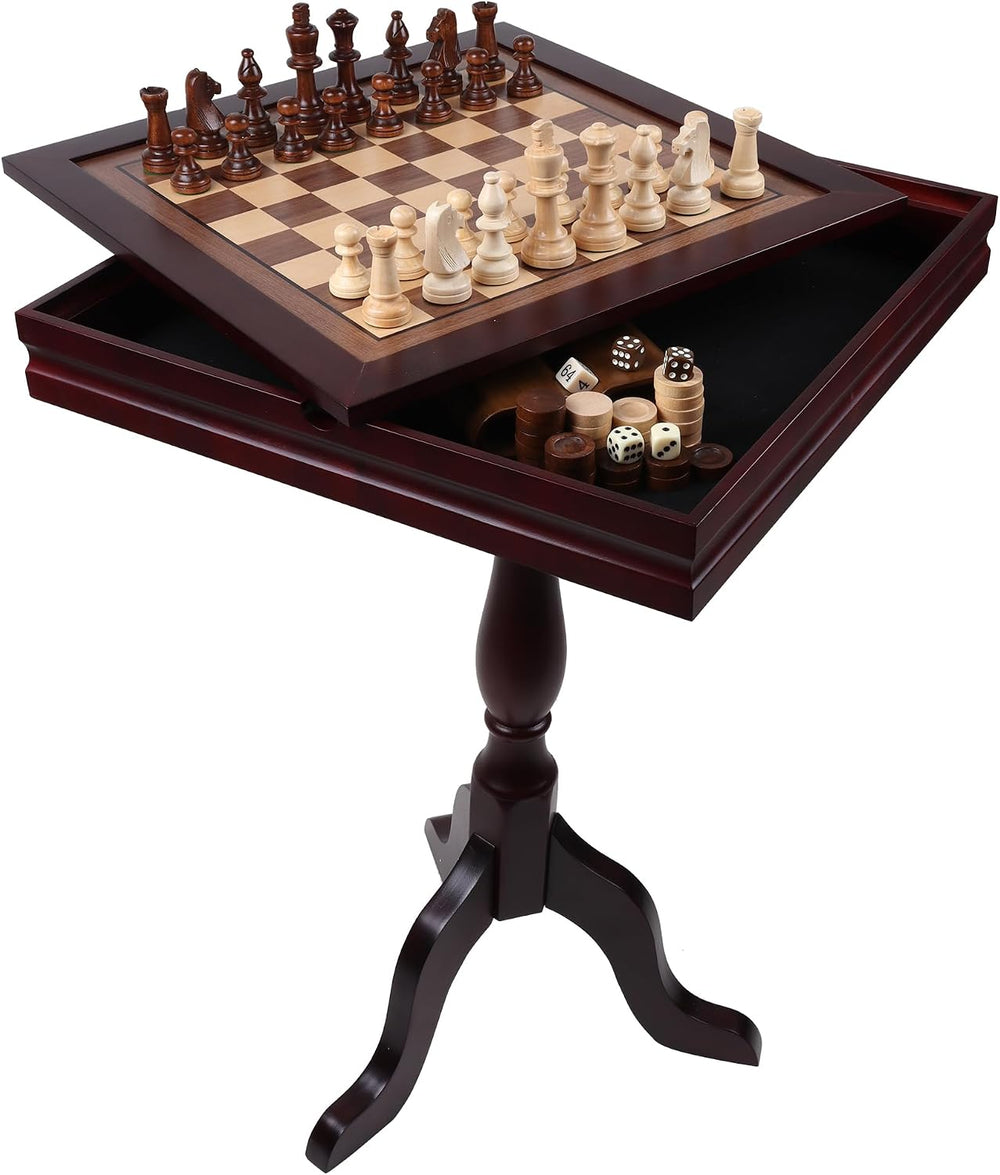 GSE Wooden 3-in-1 Chess Checkers Backgammon Game Table Set with Game Pieces |...