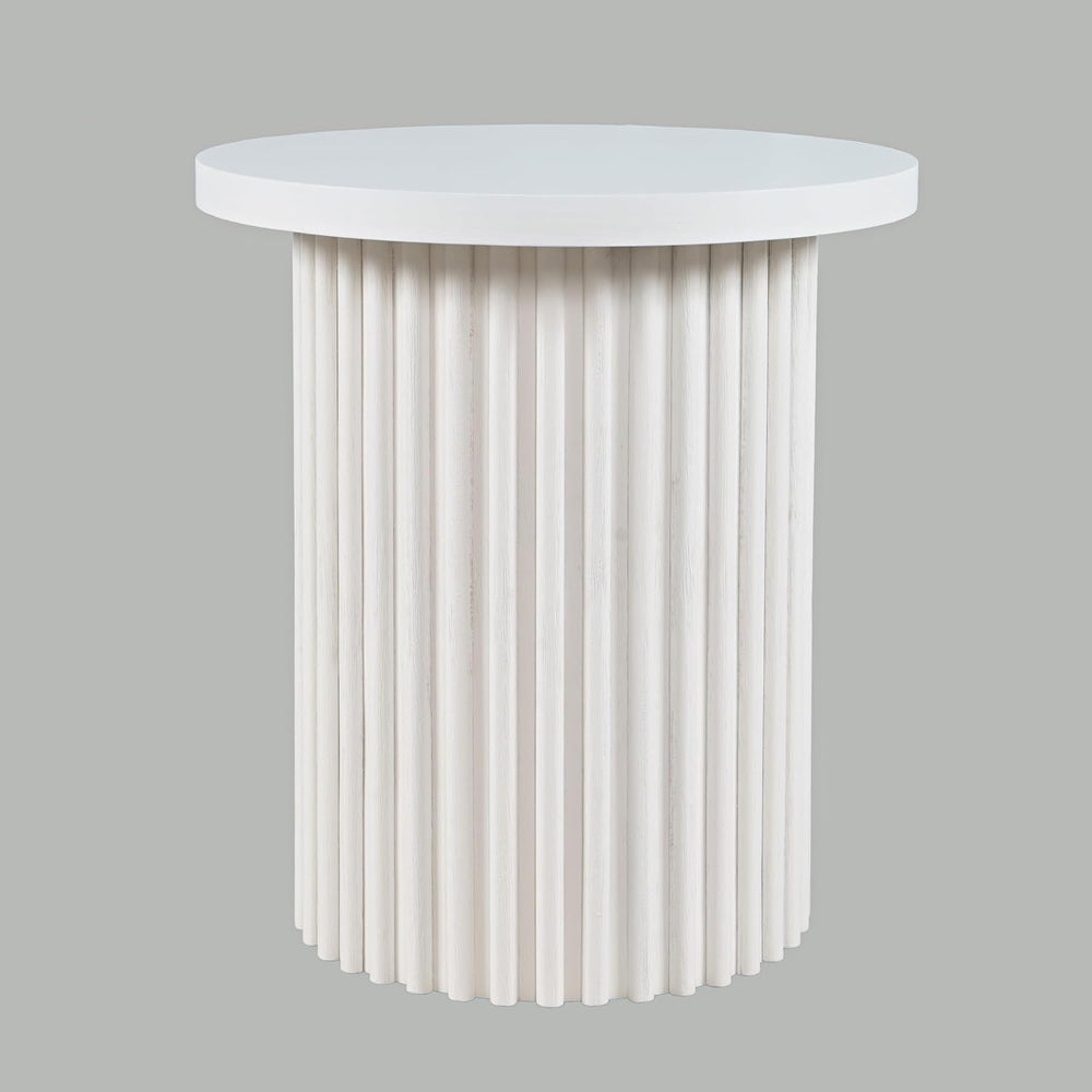 Jofran Round End Table with Fluted Pedestal Base, Mid-Century Modern Side Tab...