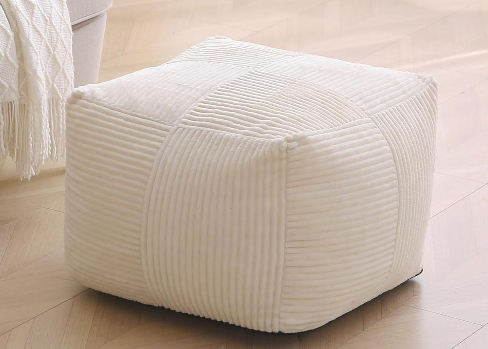 Corduroy Pouf Ottoman Foot Rest, Square Floor Pouf with Removable Cover, Soft...