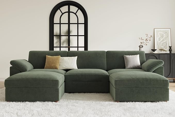 EASE MOOSE Sectional Modular Sofa,FSC Certified Oversized U Shape Sectional Couch Wide Deep seat Sectional Sofa,Green