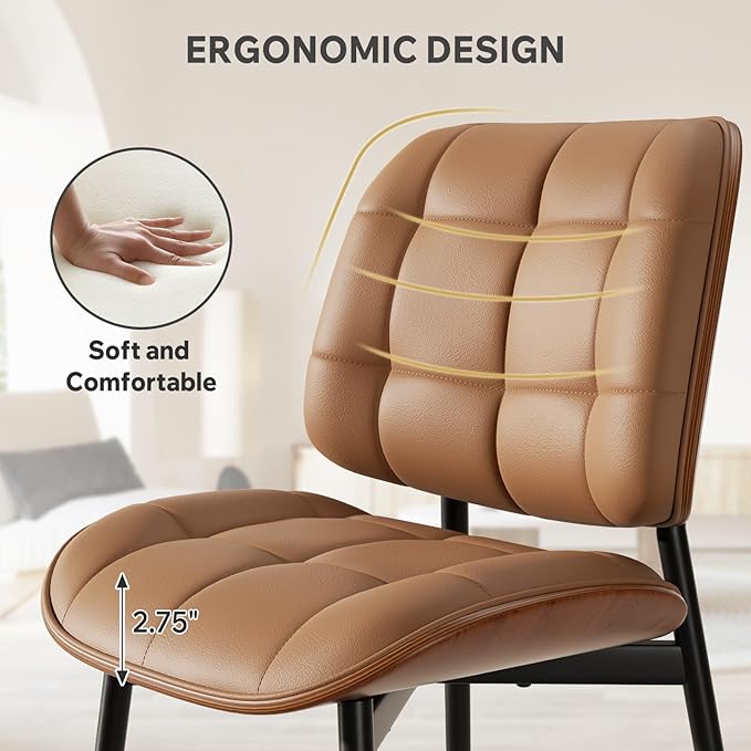 Dining Chair, Mid Century Modern Dining Room Chair, Upholstered Faux Leather ...