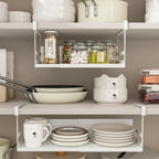 Expandable Under Cabinet Shelf Organizer with 1.25 Inches Thick Clips, Heavy Duty Extendable Under Shelf Storage Basket for Pantry or Laundry Room, White, 2 Pack, Interior: 5.7" H x 8.54" D