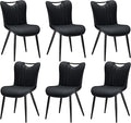 Leather Upholstered Dining Chairs Set of 6, Mid-Century Modern Kitchen Dining Room Chairs with Black Metal Legs, Armless Faux Leather Accent Dinner Chairs Kitchen Side Chairs, Black
