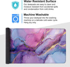 Purple Marble Ink Mouse Pad – Large Extended Desk Mat 35.43 x 15.75 in – Alcohol Ink Watercolor with Gold Vein Design, Non-Slip Base, Waterproof Surface, Aesthetic Keyboard & Mouse Pad