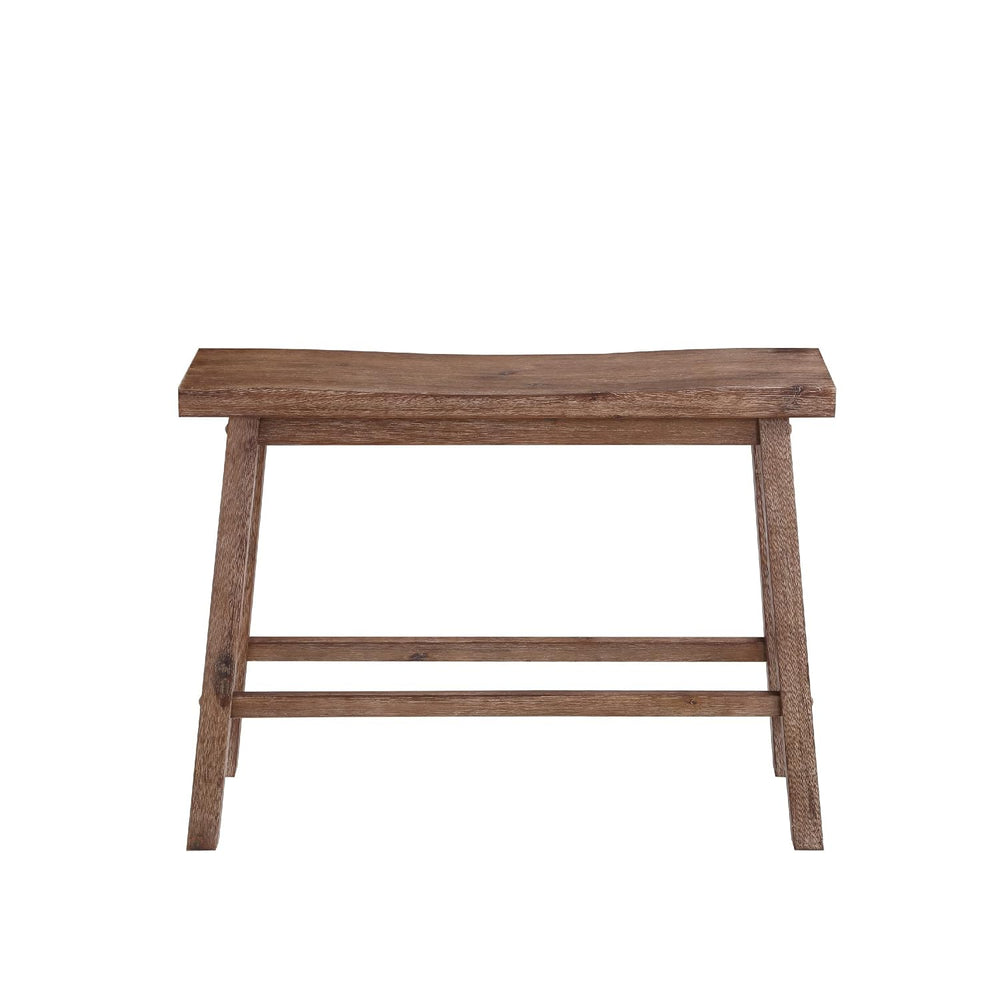 Benjara 33 Inch Saddle Seat Bench, Sandblasted Antique Brown Acacia Wood, Ang...