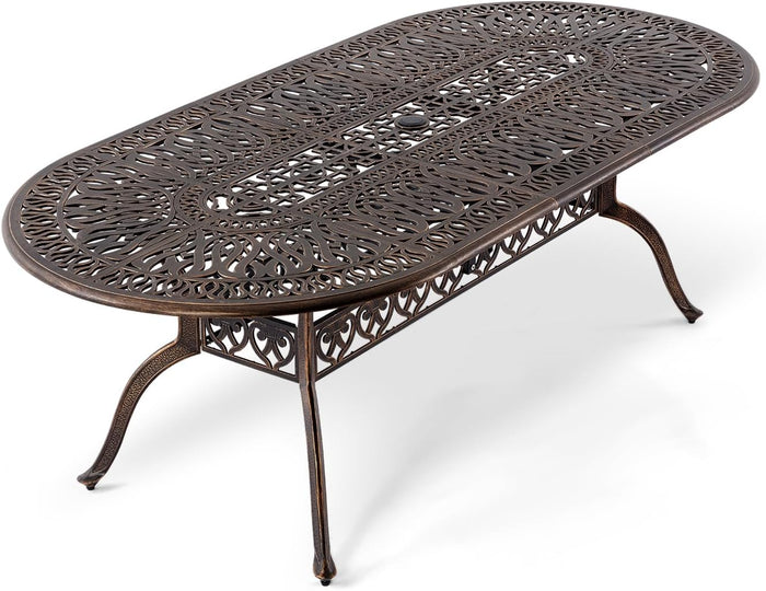 Outdoor Patio Dining Table - All-Weather Cast Aluminum 87" x 28.5“ Oval Patio Table with 2" Umbrella Hole for Balcony Lawn Garden Backyard