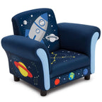Delta Children Space Adventures Rocket Ship Wood Toddler Bed - Greenguard Gold Certified, Blue & Space Adventures Kids Upholstered Chair, Blue
