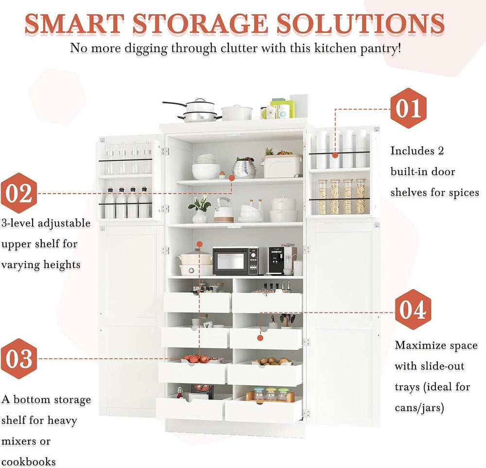 Freestanding Kitchen Pantry Cabinet, Tall Larder Cupboard Storage Cabinet wit...