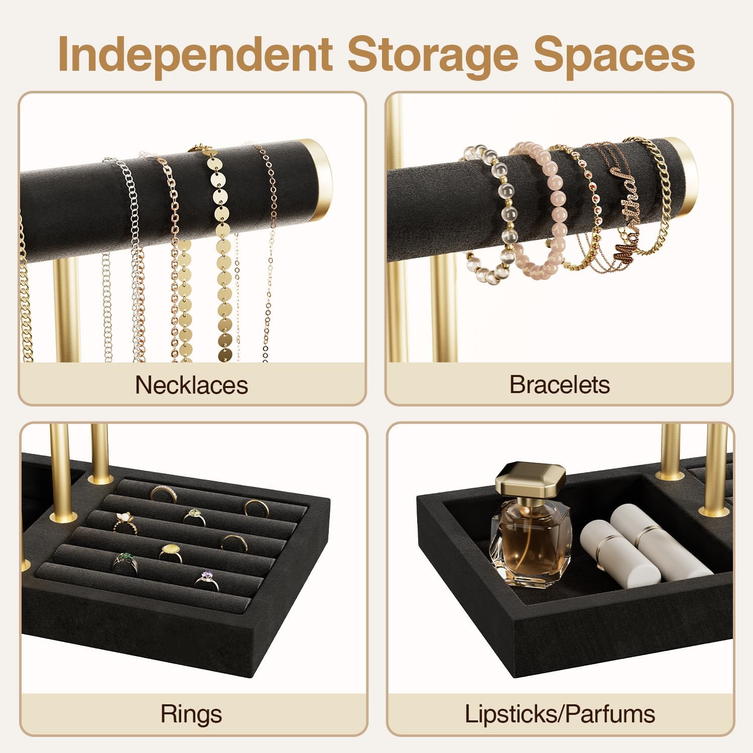 3 Tier Bracelet Holder Display - Detachable T Bar Black Velvet Bracelet Holder, Jewelry Holder Organizer for Bracelet, Necklace, Watches, Rings